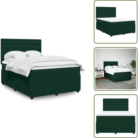 Sommier à lattes de lit et matelas Vert foncé 140x190cm Velours - Sommier À Lattes De Lit - Sommiers À Lattes De Lit - Lit - Meuble De Chambre À Coucher (1/5)