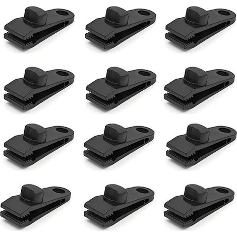 Lot de 12 clips de serrage robustes pour bâche, tente, caravane, jardin, ombrage, tissu, bateau, noir (1/5)