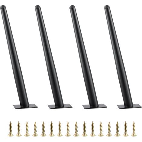 Lot de 4 pieds de meubles noirs 35 cm - En métal - Avec plaque de montage de 8 x 8 cm - Pieds de chaise coniques avec vis pour meubles (1/5)