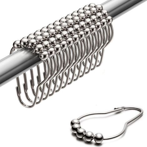 Anneaux Pour Rideau De Douche - Acier Inoxydable - Glissement Fluide - Pour Tringle Rondes - Lot De 12 (1/5)