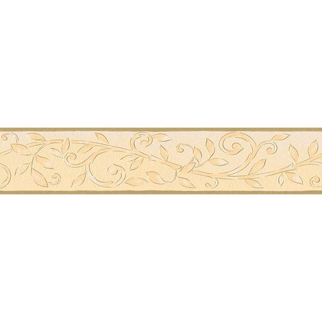 Frise papier peint beige orangé pour salon Frise tapisserie cuisine motif à motif feuille Frise murale style méditerranéen (1/2)