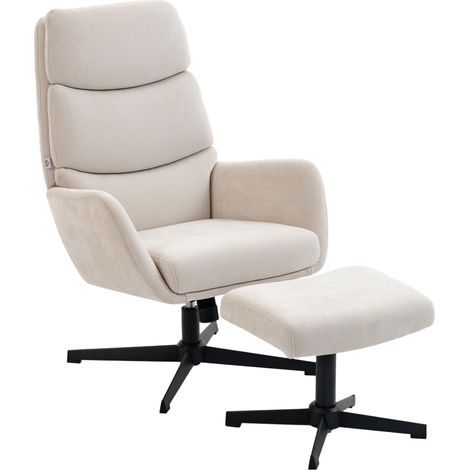 Fauteuil rembourré avec repose-pieds, fauteuil lounge à dossier haut, piètement en métal, pour salon, chambre, beige (1/5)