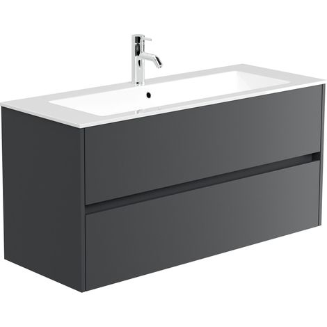 Badmöbel Taifun und Waschtisch 120 cm 2 Greifraum SoftClose Auszüge Grafit (1/5)