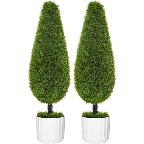 Cyprès artificiel, lot de 2, 90 cm, plante d'intérieur artificielle en pot avec mousse artificielle pour la décoration intérieure et extérieure (1/5)