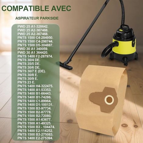 12 Sac pour Aspirateur Parkside PWD 25 PWD 30 PNTS 1500 1600 A1 A2 B1 B2 B3 C1 C4 D1 E2 (1/4)
