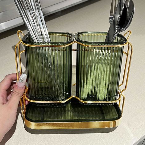Support Murale Pour Baguettes Et Couverts - Boîtier De Rangement En ABS - 19,5 x 16,2 x 9,2 cm - Vert - 1 Pièce (1/5)