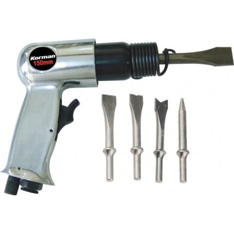 Marteau-piqueur pneumatique léger 150 mm – Cadence de frappe 4500 cps/min – Corps en aluminium pour travaux de burinage – Coffret avec 4 burins – Korman (1/4)