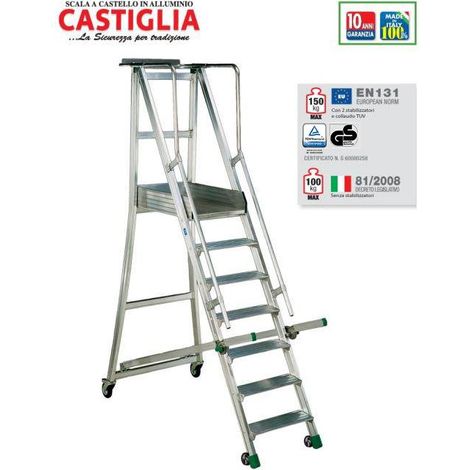 Escalera de aluminio móvil con tarima  plegable  con peldaños (1/2)