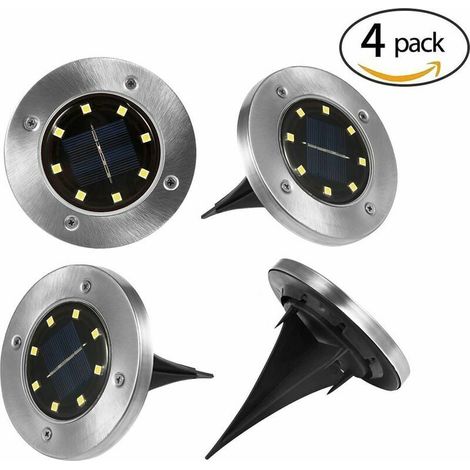 Ulisem Lot de 4 lampes solaires pour le jardin, avec disques solaires et lampes à LED, étanches, idéales pour le jardin, l'allée, les chemins. (1/5)