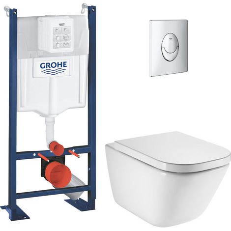 Pack WC bâti-support autoportant Rapid SL + WC suspendu Roca avec abattant SoftClose + plaque chrome (GRRROGAWR01-U)