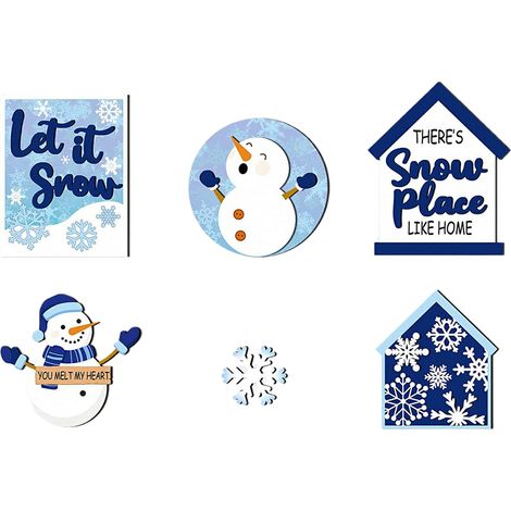 Weihnachtliche Etagere mit Schneemann- und Schneeflockenmotiven aus Holz – ideal für Partys, Zuhause, Büro, Regale und Türen (1/2)