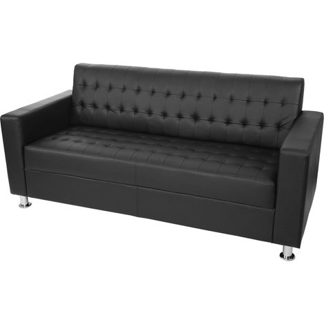 3er Sofa Pori, Couch Loungesofa, Kunstleder, Metall-Füße 180cm schwarz