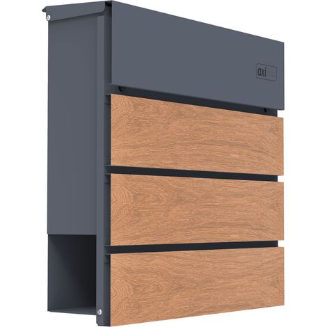 Axi Jake Boîte Aux Lettres En Métal Anthracite/Aspect Bois  Pour Le Courrier, Les Journaux Et Les Magazines Avec Clé – Montage Mural  37 X 11 X 37 Cm