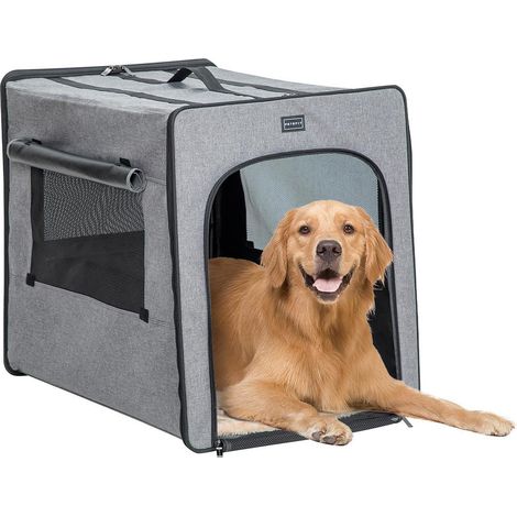 Hundetransportbox L 79x53.5x66cm mit Plüschmatte, atmungsaktiv, für große Hunde (1/5)