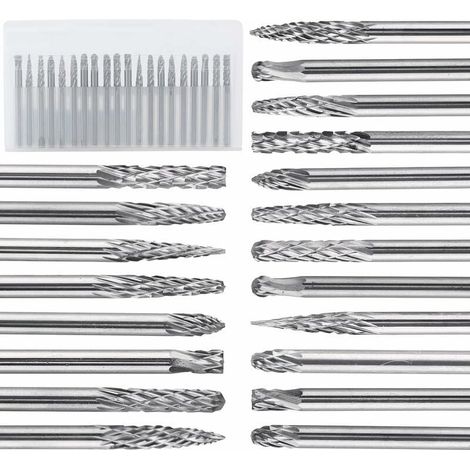 20 Pièces Jeu de Fraises Double Coupe 3 mm,(3 X 3) Lime Rotative en Carbure Tungstène pour Sculpture sur Bois et Pierre et Nettoyage des Bavures et Soudures (1/4)