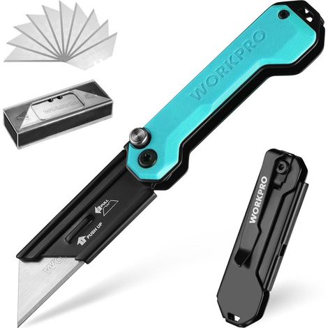 Cutter pliant G10 avec 10 lames SK5, changement rapide, bleu (1/5)