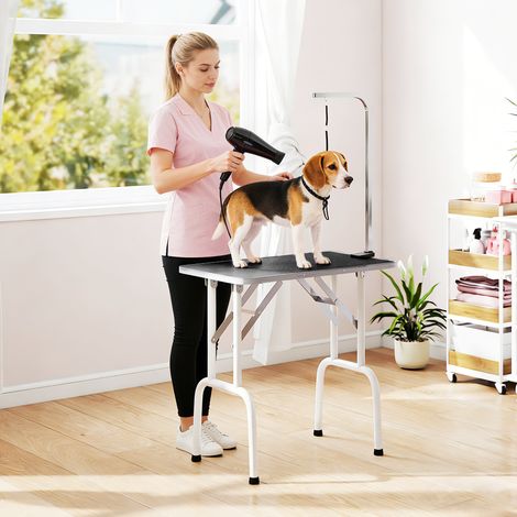 Mesa de peluquería canina con hamaca, plegable, patas de acero, tablero antideslizante, 81x48,5x80 cm, negra