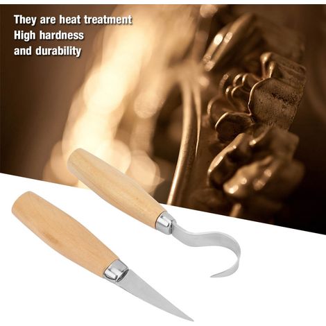 Lot de 2 couteaux à graver en acier inoxydable pour le travail du bois, outils de sculpture sur bois, couteau courbé droit (1/5)