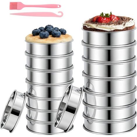 16 aros para pasteles, Aros de acero inoxidable para pasteles, 8 cm y 10 cm, Fácil de desmoldar, Aros para scones, Aros para crumpets (1/5)