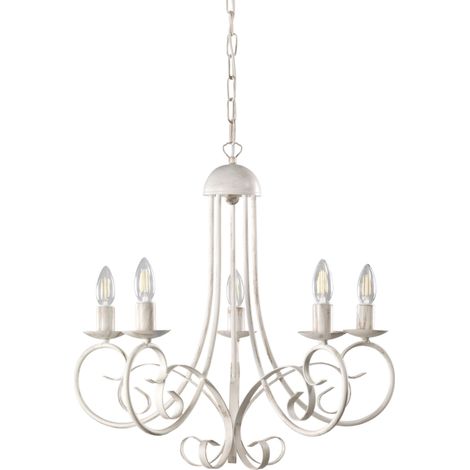 ONLI Pompei - Lampadario 5 luci, stile classico ed elegante. Struttura in metallo. Bianco (1/7)