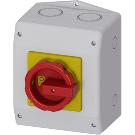 Interruptor principal/de emergencia en carcasa 3P 63A 22kW AC23A 400V contactos auxiliares 1NO 1NC perilla amarillo-roja 3LD2565-1GP53