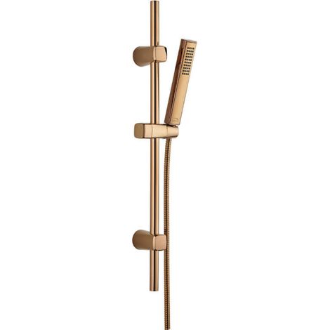 Set doccia su asta oro rosa– doccetta a pioggia, sistema anticalcare e design minimalista (1/2)