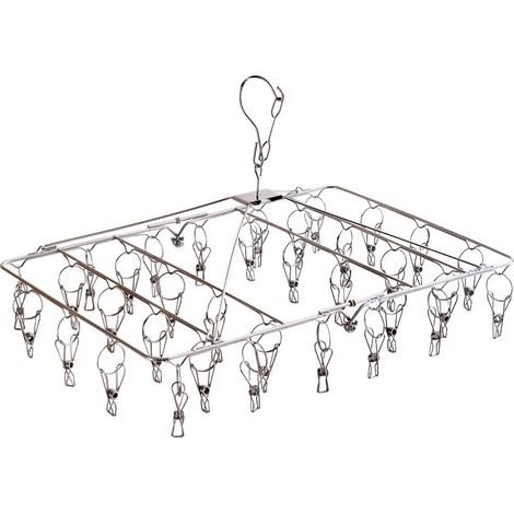 Tendedero plegable de acero inoxidable con 34 pinzas, ideal para secar calcetines, toallas, pañales, sujetadores, ropa de bebé y ropa interior.