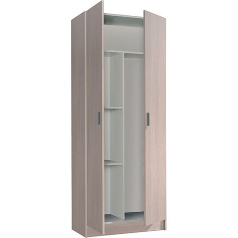 Pegane – Armoire multi-usages 2 portes en mélamine couleur chêne – Dimensions 73x180x37 cm – 4 étagères pour rangement optimisé