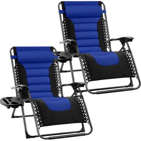 Extra Wide Garden Zero Gravity Chair with padded seat - Set of 2 Blue Chairs (1/5)