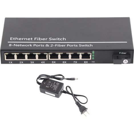 Commutateur Gigabit Ethernet 9 Ports 10/100/1000M Tx1310nm Full/Half Duplex Convertisseur Fibre Optique pour Réseau Bureau 100-240V Prise US (1/5)