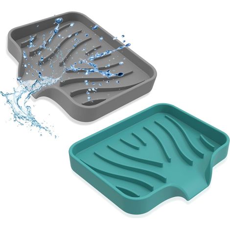 (Green + Gray) 2 Pack Silicone Shower Soap Holder, Bathroom Deck Soap Dish for Dry Sink Easy to Clean (1/5)