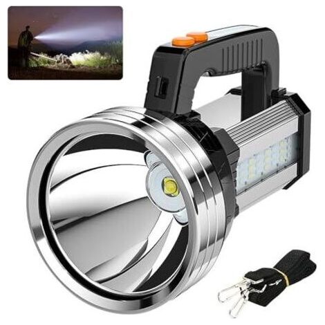 Lampe torche LED professionnelle et puissante, batterie rechargeable 10 000 mAh, 2 000 lm, portée de 800 m, 6 modes d'éclairage, étanche IPX4, ultra-portable pour le camping, le vélo (1/5)