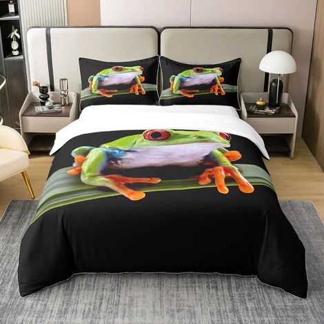 Bettwäsche-Set 220x240cm 100% Baumwolle mit 2 Kissenbezügen 80x80cm, Frosch Motiv