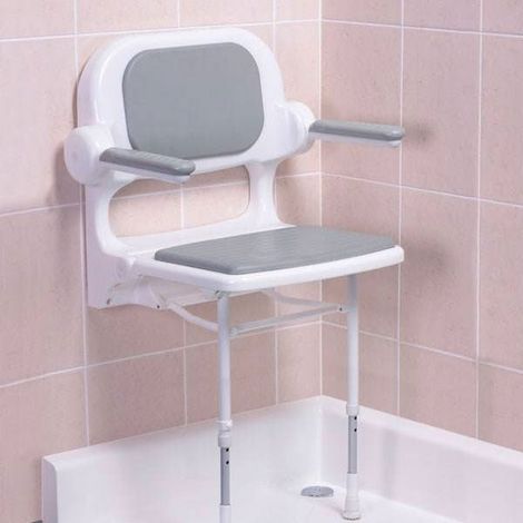 AKW 2000 Series Fold Up Shower Seat with Back & Arms Grey (1/4)