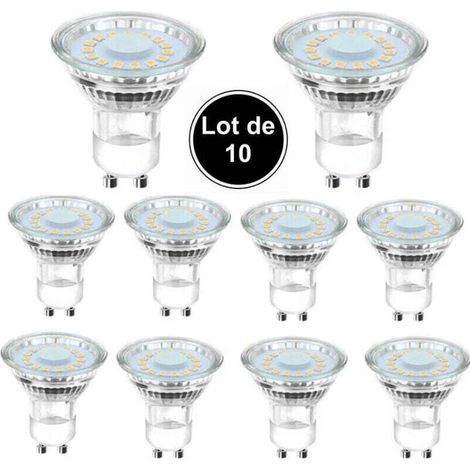 10 ampoules LED GU10 équivalentes à une ampoule halogène de 50 W, 4 W, éclairage blanc lumière du jour 6500 K, faisceau coudé à 120°. (1/4)