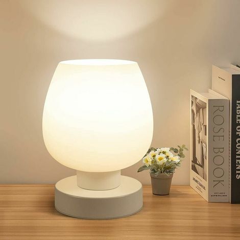 Touch Bedside Table Lamp - Modern Small Lamp for Bedroom, Living Room, Bedside Table, Desk Lamp with White Opal Glass Shade, Warm LED Bulb, 3-Way Dimmable, Simple Design (1/5)