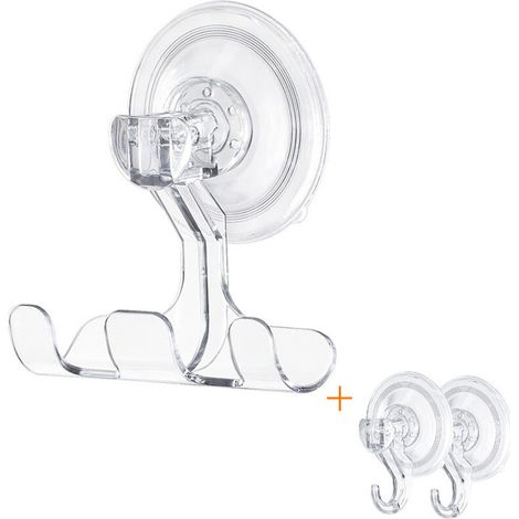 Crochet à ventouse transparent salle de bain poinçon gratuit crochet collant Type de mur d'aspiration porte de cuisine en plastique crochet arrière-1 trois crochets + 2 crochets simples (1/4)