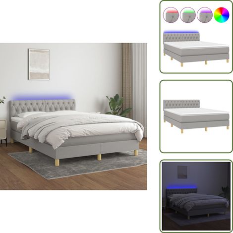 Sommier à lattes de lit et matelas et LED Gris clair 140x190 cm - Sommier Tapissier - Lit Plateforme - Matelas À Ressorts Ensachés - Éclairage LED - Têted Lit Ajustable (1/5)