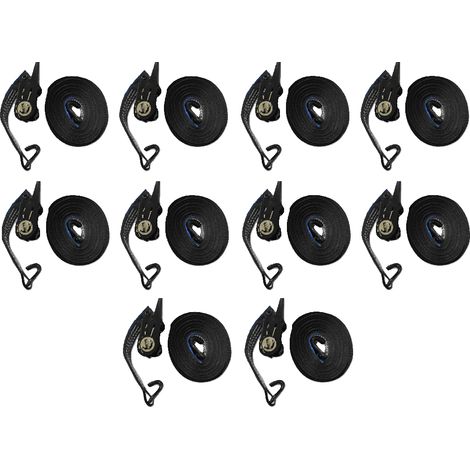 25MM Black Ratchet Straps 10M with J Hook x10 - 0.8 Ton Tie Down Trailer Cargo Truck (1/5)