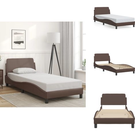Bettgestell mit Kopfteil Braun 90x200 cm Kunstleder - Bettestell - Doppelbett - Boxspringbetten - Kunstlederbett - Modernes Bett (1/5)