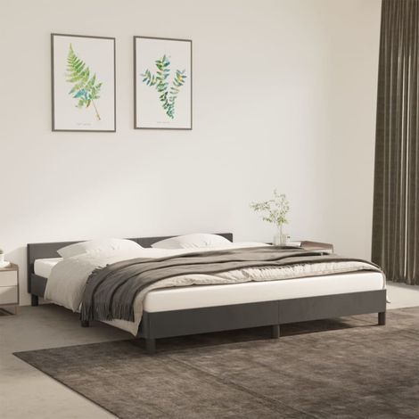 Lit double pour adulte avec tête de lit - Cadre de lit Gris foncé 160x200 cm Velours BV862970 - BonneVie (1/5)