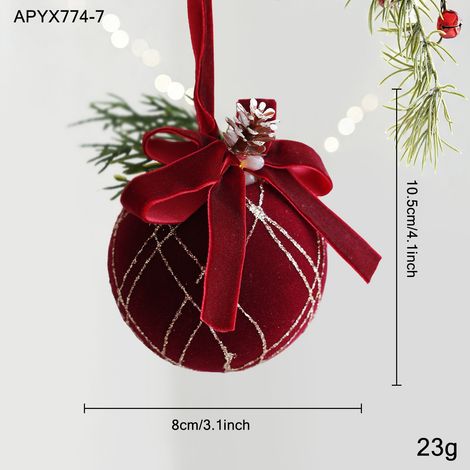 Décoration de Noël / Ornement en velours rouge bordeaux / Boule à poudre collante / Série Festive (1/2)