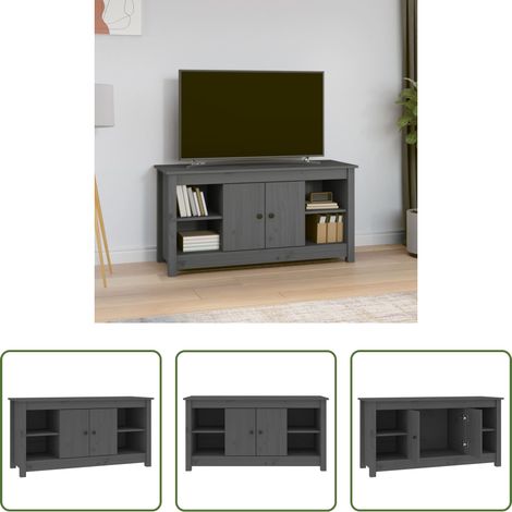 Bois de pin - Meuble TV Gris 103x36,5x52 cm Bois de pin massif (1/5)