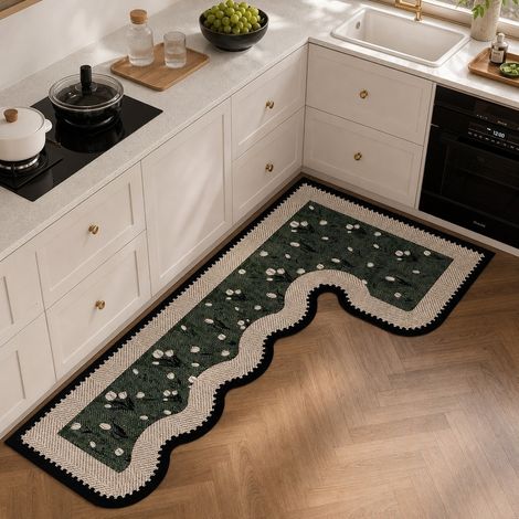 Tapis de cuisine en diatomite en L gauche, motif floral branches, 80 x 180 cm (1/5)