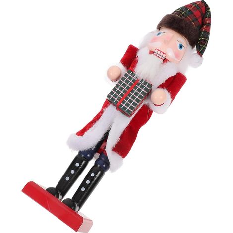 Casse-Noisette De Noël en Bois Traditionnel Père Noël, Décoration De Bureau Festive, Figurine Marionnette pour Étagère Et Table, Ornement De Maison pour Fêtes Saisonnières, Présent