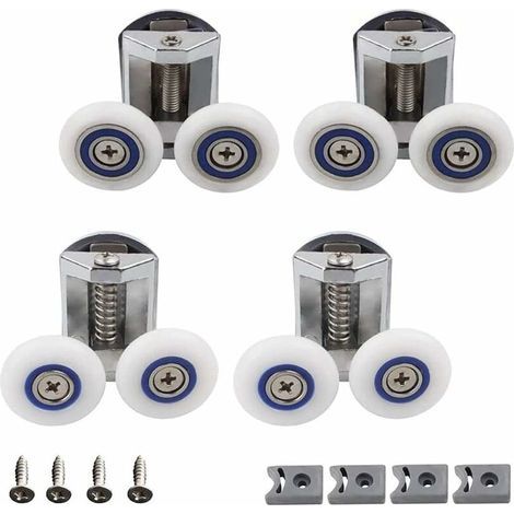 Memkey – Roue porte douche 4 pièces – Roues en aluminium et nylon – Double roulement pour portes en verre 4-8mm – Installation facile (1/5)
