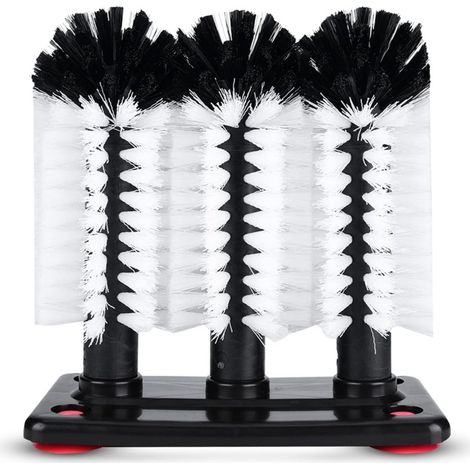 Brosse de Nettoyage à 3 Têtes : Avec Base Ventouse – Pour Verres & Bouteilles 18.5x9.5x19cm Verre (1/5)