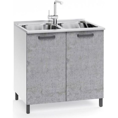 Sottolavello 2 ante 80 cm con lavello due vasche incluso colore cemento