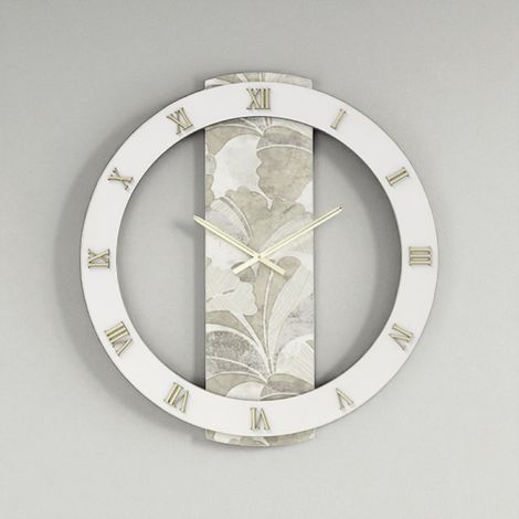 Orologio LARRY rotondo D60 cm in legno rivestito con parato e dettagli Oro (1/3)