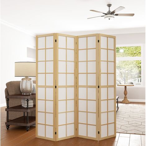 Biombo plegable 160x170 cm de madera natural, 4 paneles, para salón, ahorro de espacio – MEUBLIV (1/5)